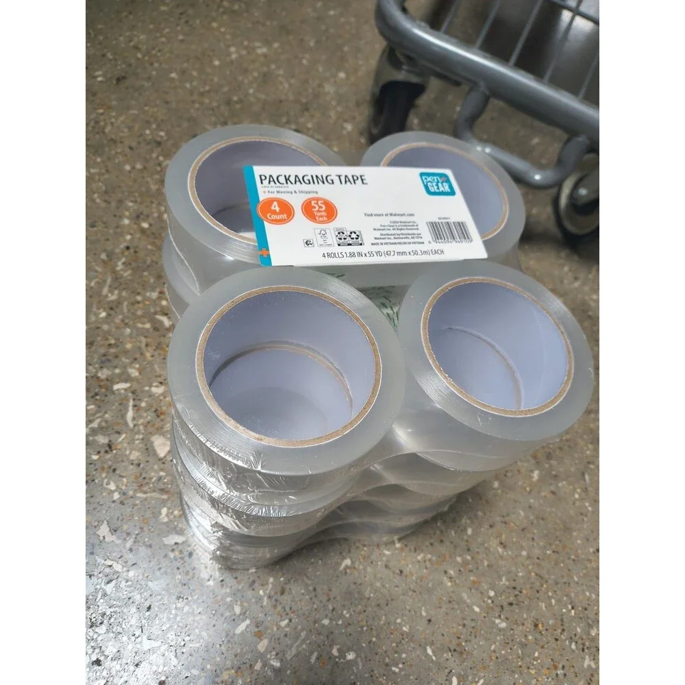 1pck 4 R-Pen+Gear Clear Carton Sealing Packaging Tape Low Noise 1.88 in x 55 yd